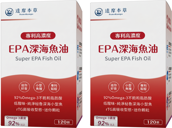 達摩本草 高濃度EPA專利深海魚油軟膠囊, 450mg, 120顆, 2盒