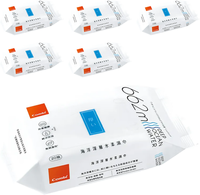 Combi 康貝 海洋深層水厚柔濕巾, 1入, 6包