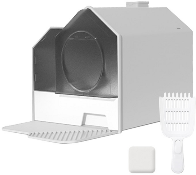 딩동펫 고양이 러브 하우스형 화장실 + 모래삽, 그레이, 1개