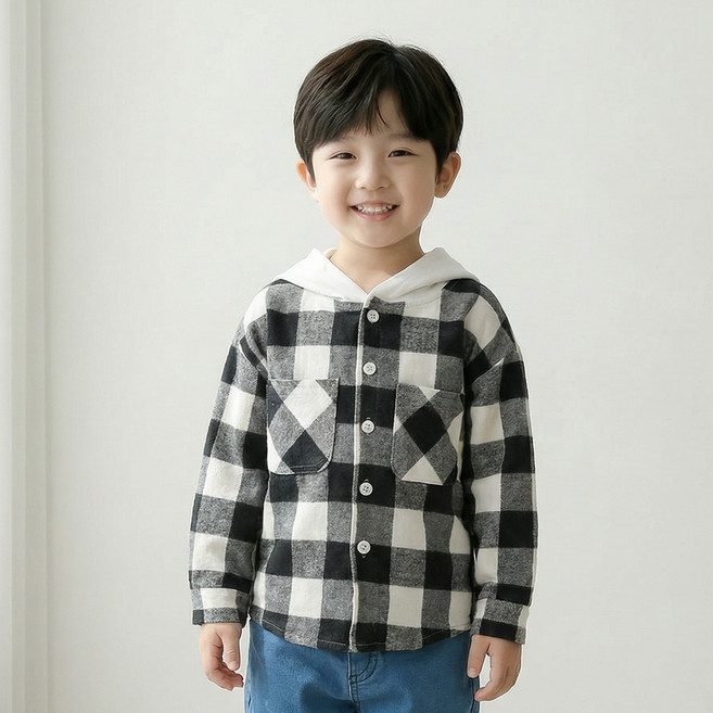꼰띠키즈 아동용 체크 후드 남방