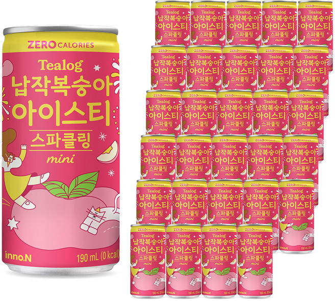 티로그 미니 스파클링 납작 복숭아 아이스티, 190ml, 30개