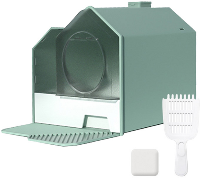 딩동펫 고양이 러브 하우스형 화장실 + 모래삽, 그린(화장실), 1개