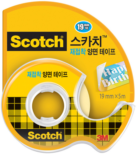스카치 재접착 양면 테이프 238 19mm x 5.08m, 투명, 1개