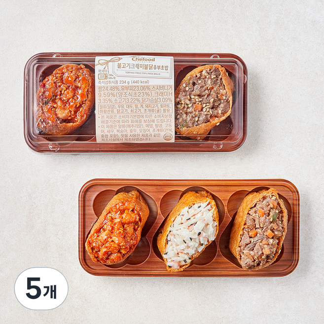 쉐푸드 불고기 크래미 불닭 유부초밥, 234g, 5개