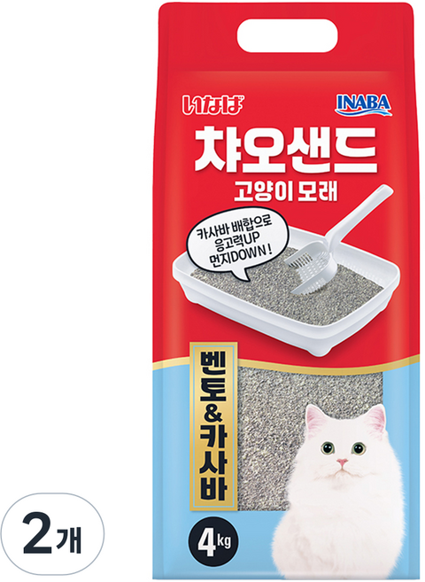 이나바 응고형 챠오샌드 벤토 & 카사바 고양이 모래, 4kg, 2개, 무향