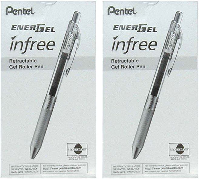 Pentel 飛龍文具 ENERGEL infree BLN75TL-A 可伸縮凝膠鋼珠筆, 黑色, 2盒