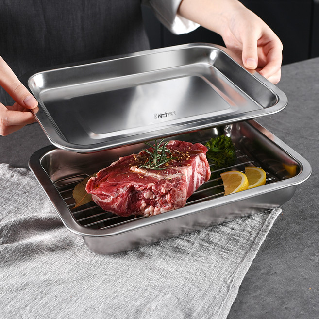 키친아트 스텐 사각트레이, 밧드 + 랙 + 트레이, 1세트