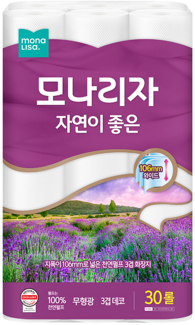 모나리자 자연이 좋은 천연펄프 3겹 고급롤화장지, 30m, 30롤, 1개