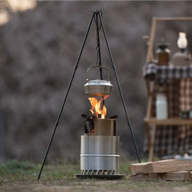 아이두젠 캠핑 3단 랜턴 스탠드 냄비 걸이 미니 삼각대 TS30 + 수납가방 세트, 블랙, 1세트