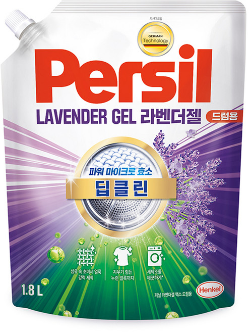 퍼실 딥클린 초미세세탁 라벤더젤 맥스 드럼용 액체세제 리필, 1.8L, 1개