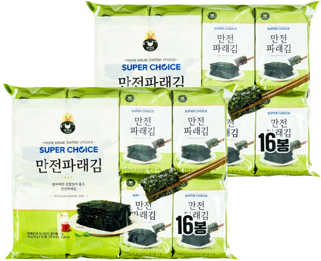 만전김 슈퍼초이스 파래김, 4g, 32개