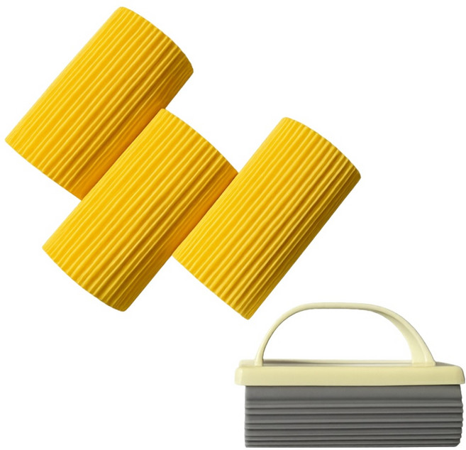 우주뭉치 먼지제거 물기제거 스펀지 3p+손잡이일체형1p 세트 옐로우, 1세트