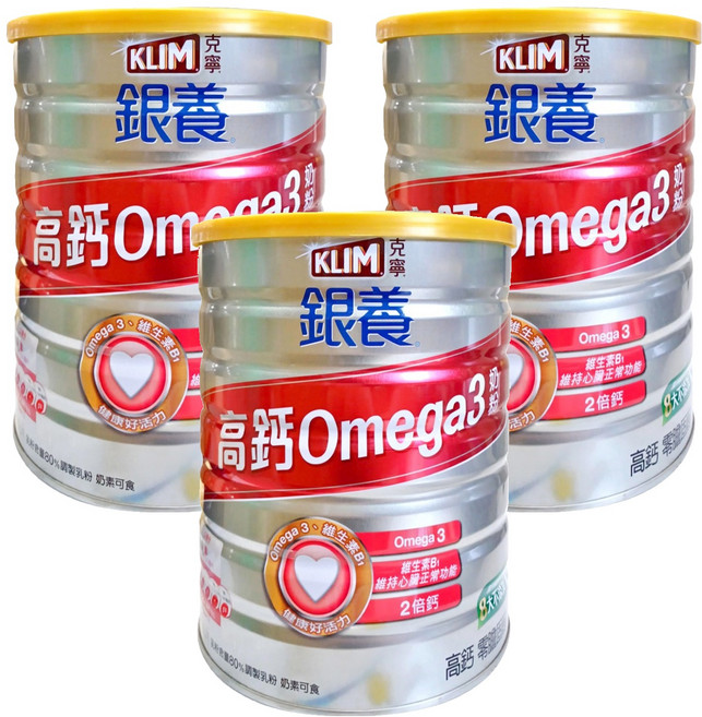 KLIM 克寧 銀養奶粉 高鈣Omega3配方, 1.5kg, 3罐
