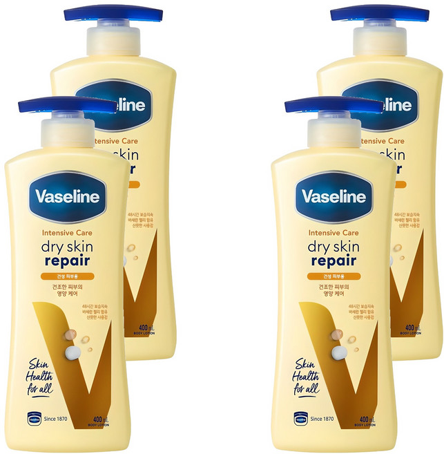 바세린 인텐시브 케어 드라이 스킨 리페어 바디로션, 400ml, 4개