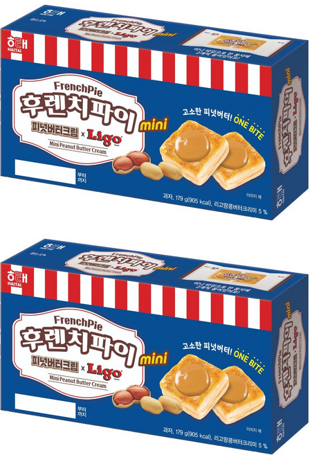해태제과 후렌치파이 mini 피넛버터크림 x LIGO 15p, 179g, 2개