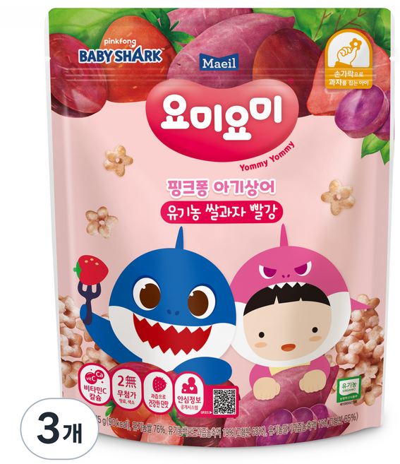 맘마밀요미요미 유기농 쌀과자, 빨강, 25g, 3개