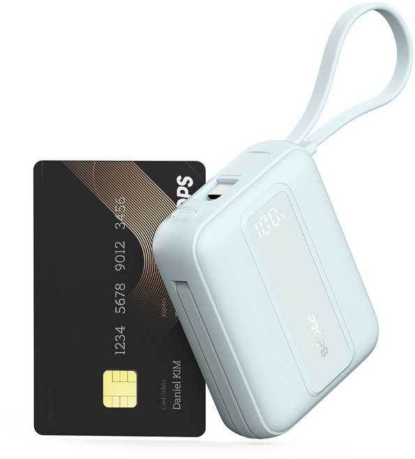 프롭스 30W PPS 초고속 충전 10000mAh 기내반입 미니 일체형 휴대용 보조배터리, 아쿠아, PFB112A10