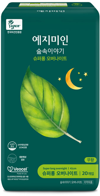 예지미인 숲속이야기 비오셀 슈퍼롱 오버나이트 생리대 날개형, 패드형, 20개입, 1개