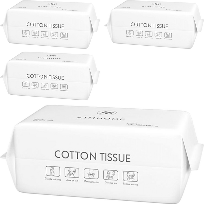 KIMHOME 抽取式 一次性 洗臉巾 20 x 15cm 100片, 網紋, 4包