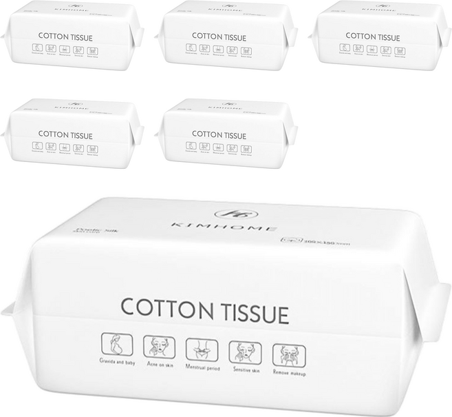 KIMHOME 抽取式 一次性 洗臉巾 20 x 15cm 100片, 網紋, 6包