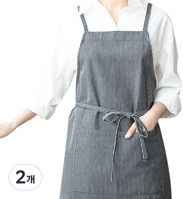 쓰임 해리 데님 스트라이프 앞치마, 블랙, 2개