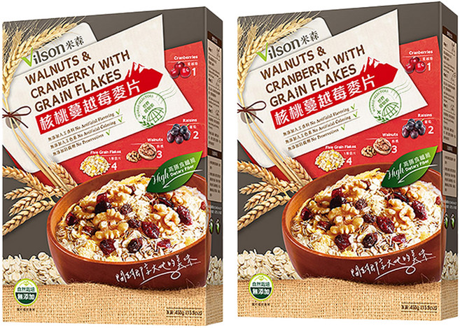 Vilson 米森 核桃蔓越莓麥片, 450g, 2盒