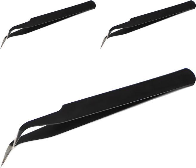 고급 속눈썹 핀셋, 3개, 블랙