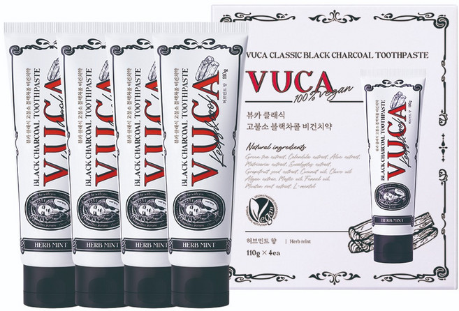 뷰카 클래식 고불소 블랙 차콜 구취케어 비건치약 허브민트향, 110g, 4개