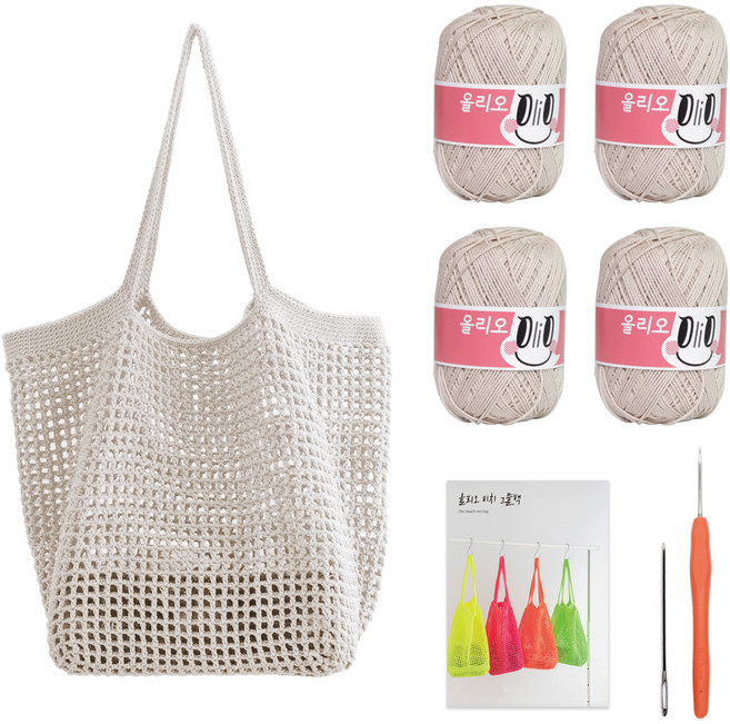 야나 올리오 비치 그물백 뜨개질 DIY 패키지, 1세트, 702 연베이지