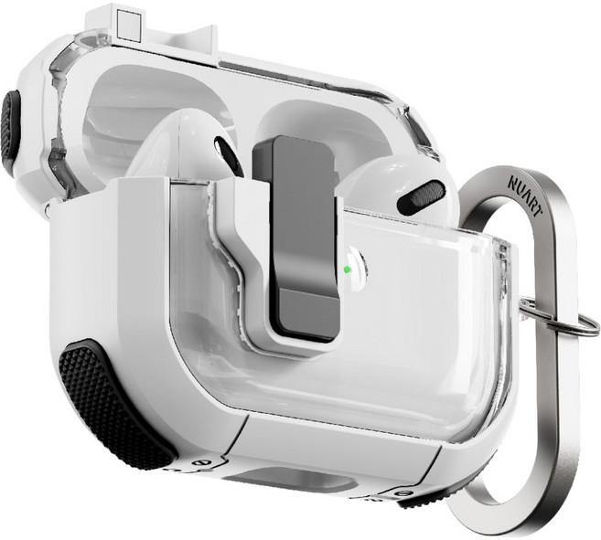 NUART 撞色邊框防丟失鎖定功能磁吸鎖防摔保護殼, AirPods Pro 3, 白色, 1個