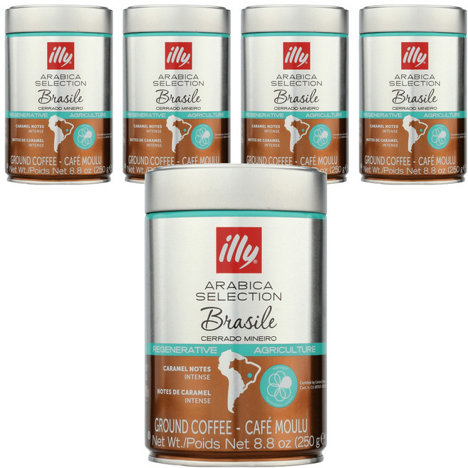 illy 意利 精選阿拉比卡咖啡豆 巴西喜拉朵 全豆, 咖啡豆(無研磨), 250g, 5罐