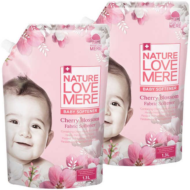 네이쳐러브메레 체리블라썸 유아 섬유유연제 벚꽃향 리필형, 1.3L, 2개