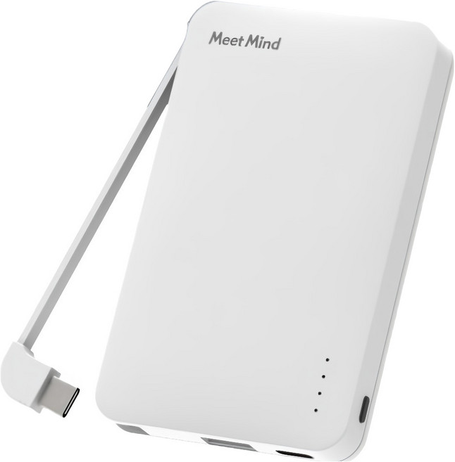 Meet Mind 自帶線三輸出行動電源 5000mAh Type-C + USB-A, 8208, 白色