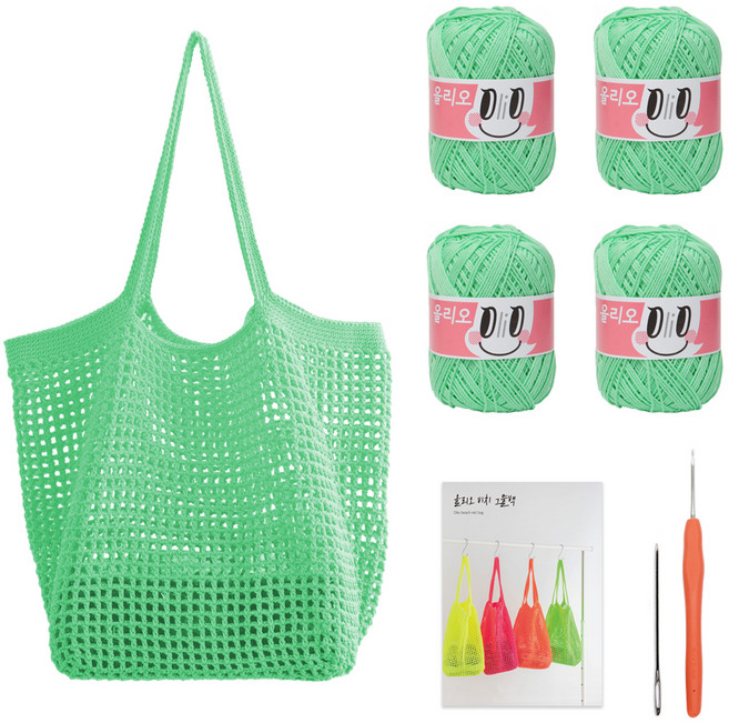 야나 올리오 비치 그물백 뜨개질 DIY 패키지, 1세트, 746 에메랄드그린