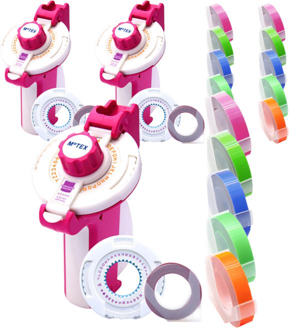 모텍스 라벨 메이커 또각이 E-202 + 리필테이프 B세트, 핑크, 3세트