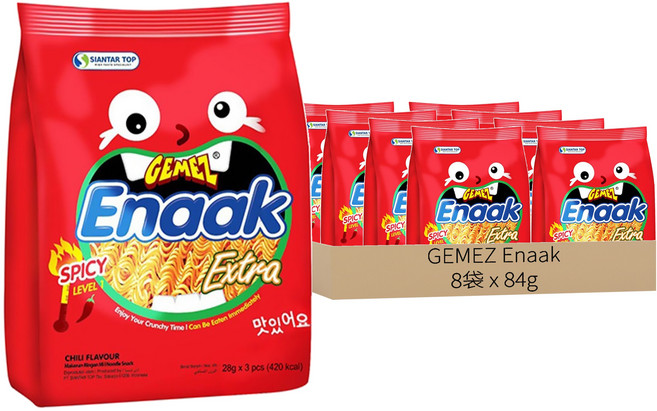 GEMEZ Enaak 韓式小雞麵 辣味 3包, 84g, 8袋