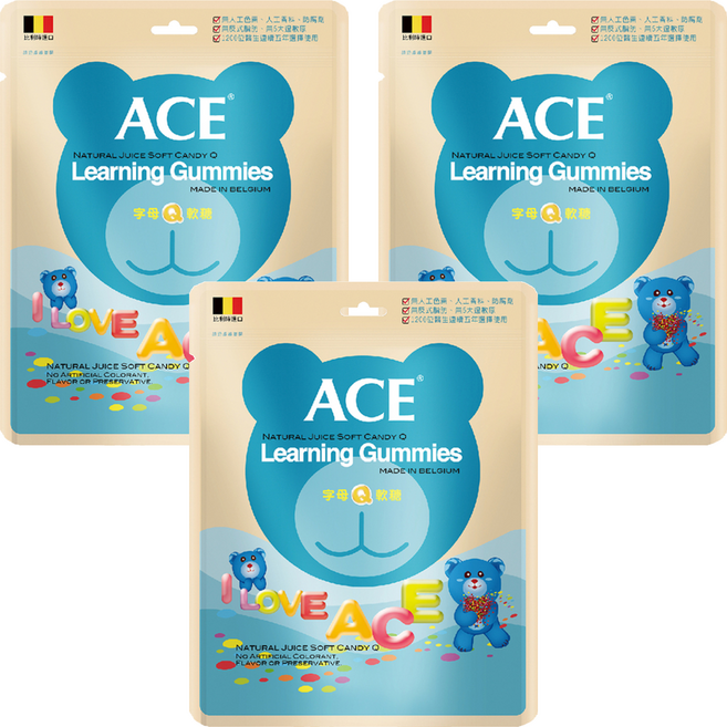 ACE字母Q軟糖 字母數字造型 植物萃取 綜合水果口味, 240g, 3包