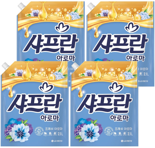 샤프란 섬유유연제 프레쉬 아로마 리필, 2.1L, 4개