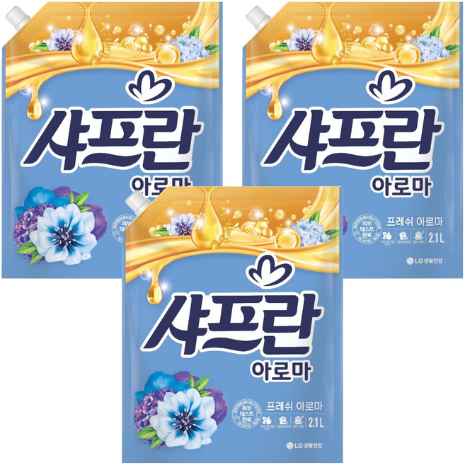 샤프란 섬유유연제 프레쉬 아로마 리필, 2.1L, 3개