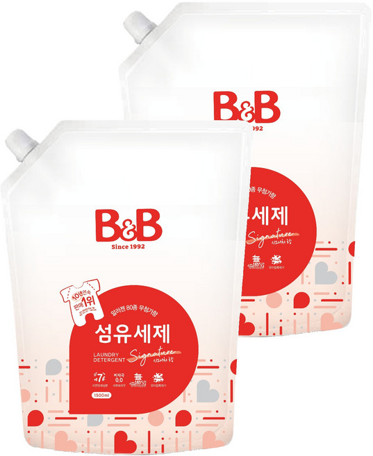 비앤비 유아 섬유 세제 알러젠프리향 캡리필형, 1.5L, 2개