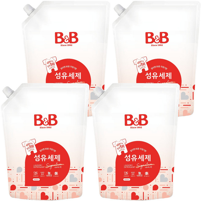 비앤비 유아 섬유 세제 알러젠프리향 캡리필형, 1.5L, 4개