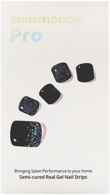 GLOSSYBLOSSOM 足部凝膠美甲貼 Set 38片, Night Black, 1組