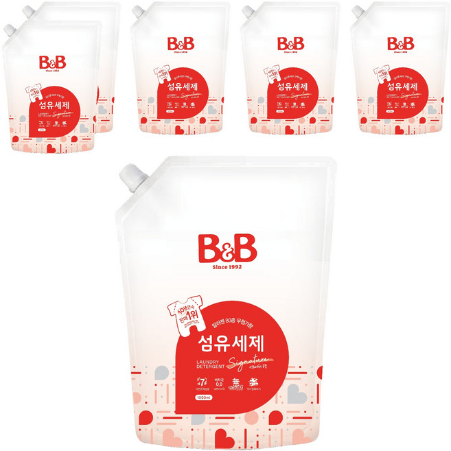 비앤비 유아 섬유 세제 알러젠프리향 캡리필형, 6개, 1.5L