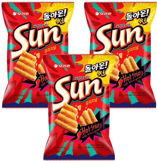 ORION 好麗友 陽光波浪玉米脆片 辣味, 80g, 3包