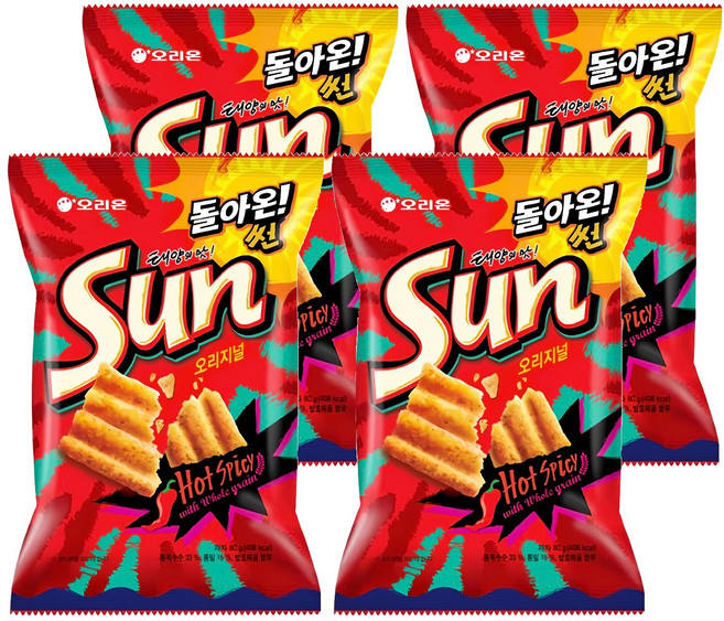 ORION 好麗友 陽光波浪玉米脆片 辣味, 80g, 4包