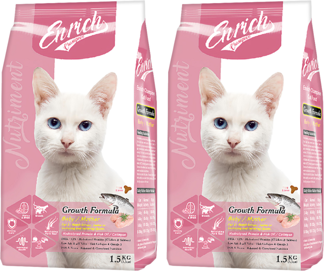 Enrich Champion EC貓糧 幼母貓 成長配方 乾飼料, 雞肉 + 鮭魚, 1.5kg, 2袋