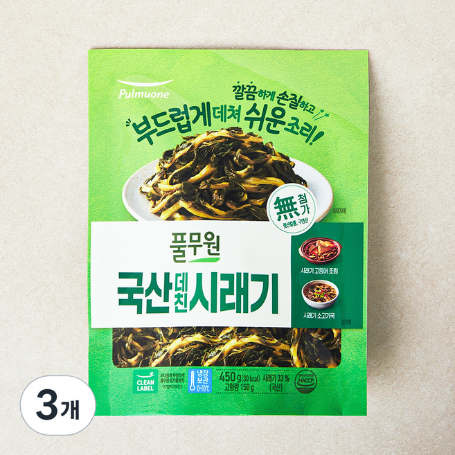 풀무원 국내산 데친 시래기, 3개, 450g(고형량 150g)