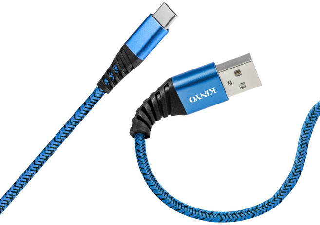 KINYO USB A-Type-C SR強化USB充電傳輸線 23g, 1m, 藍色 + 黑色, 1盒