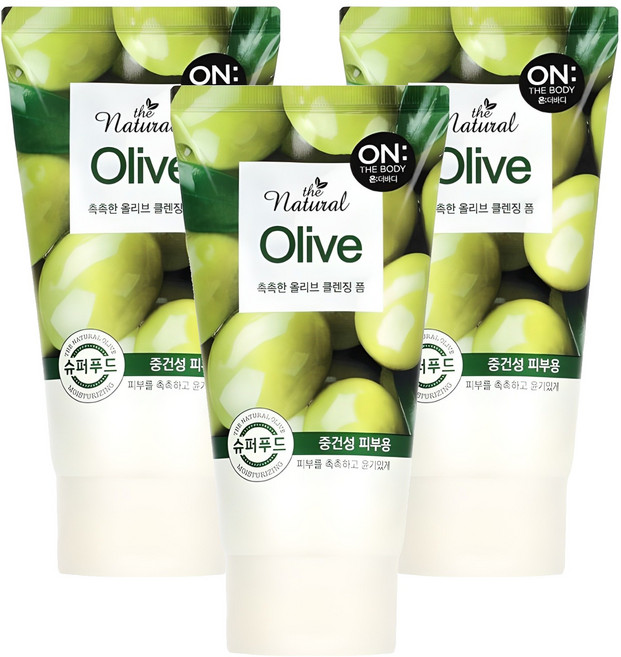 온더바디 더 내추럴 올리브 촉촉한 클렌징 폼, 120g, 3개