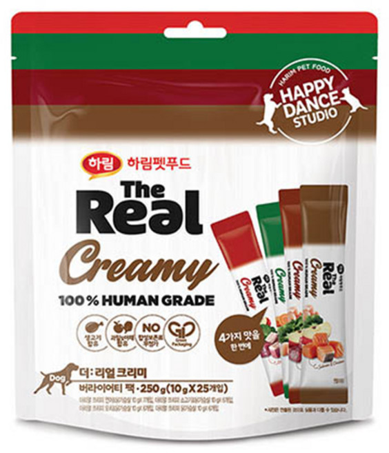 하림펫푸드 강아지 더리얼 크리미 파우치 버라이어티팩 10g x 25p, 혼합맛(연어/닭가슴살/오리/소고기), 250g, 1개